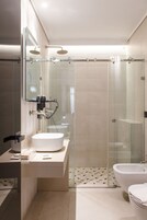 Hair dryer, slippers, towels, soap