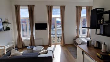 Een 45-cm flatscreentelevisie met satellietzenders