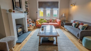 TV, fireplace, DVD player, books