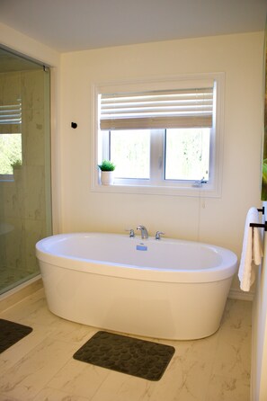 Shower, towels, soap, shampoo