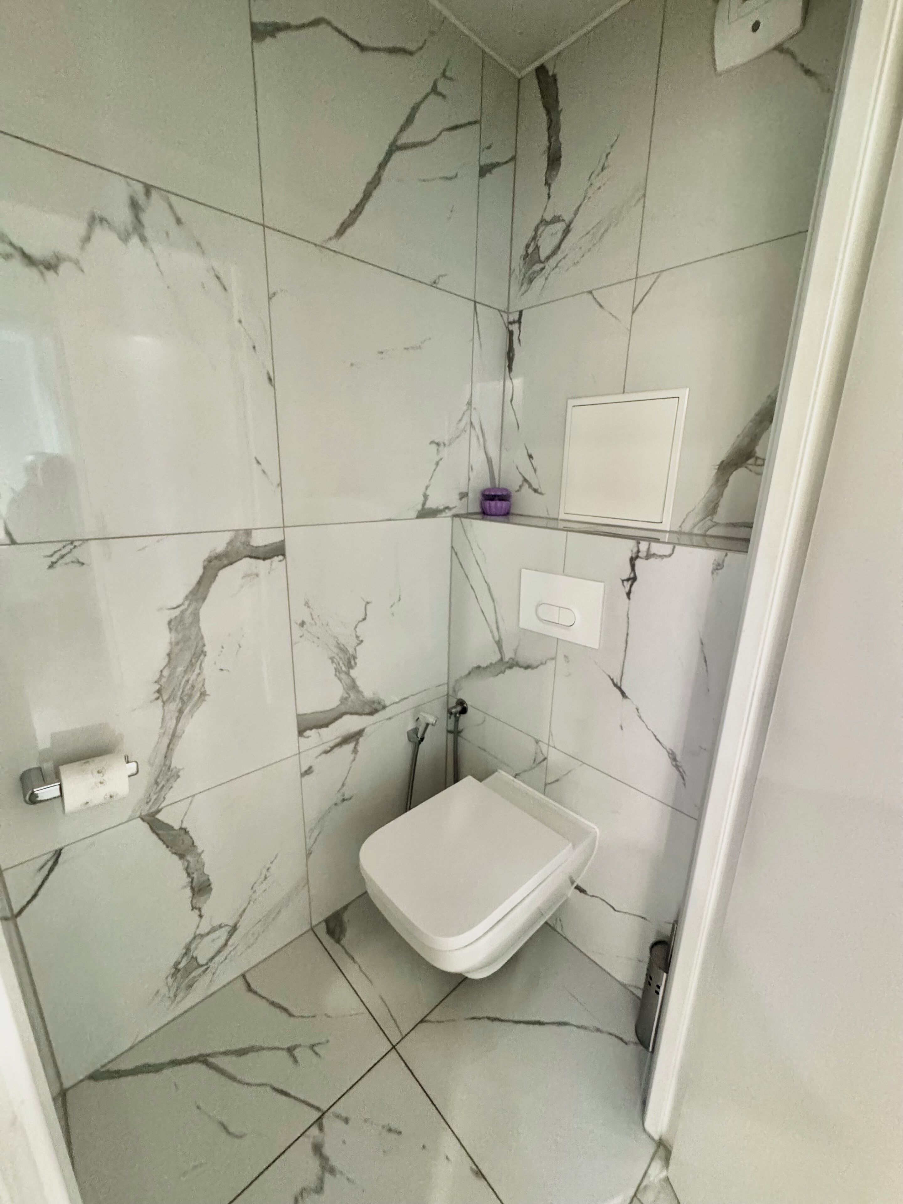 Un bagno con il water, un lavabo e una doccia.
