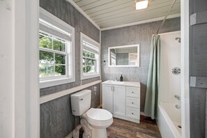 Hair dryer, towels, soap