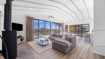 Smart TV, fireplace, table tennis, books