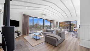 Televisor intel·ligent, llar de foc, taula de tennis de taula i llibres 