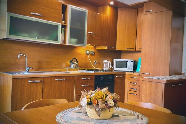 Fridge, microwave, dishwasher