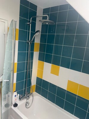 Hair dryer, towels, toilet paper