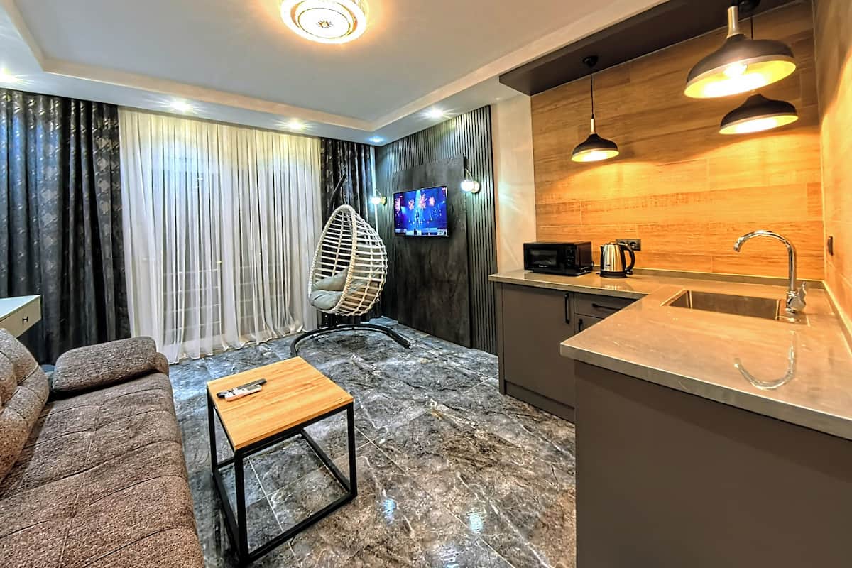 Family Studio Suite, Balcony, Mountain View | In-room safe, desk, laptop workspace, blackout curtains
