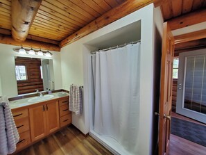 Hair dryer, towels, toilet paper