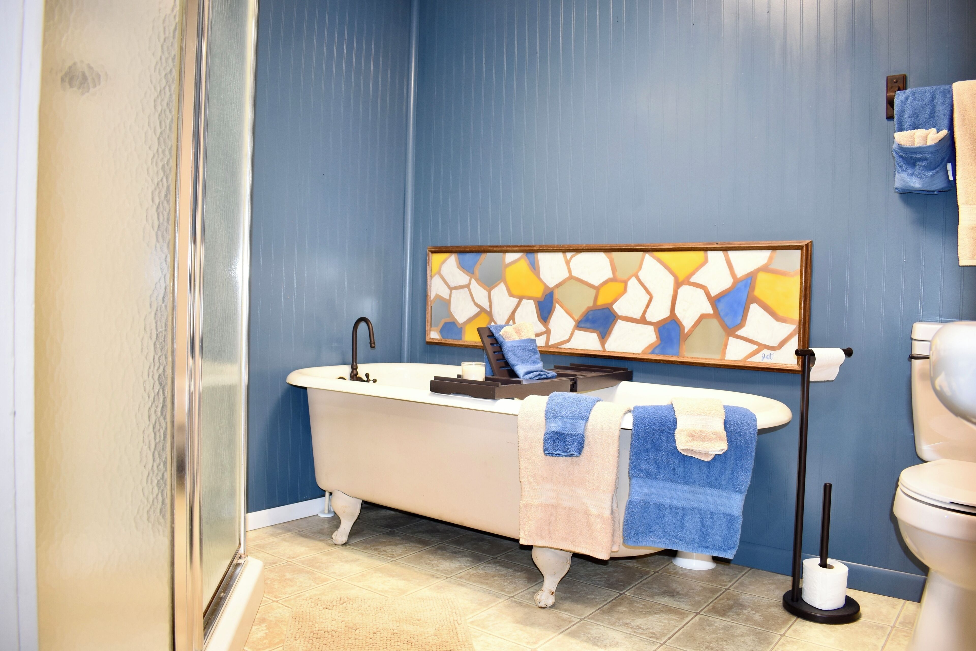 Dusche, Handtücher, Seife, Shampoo