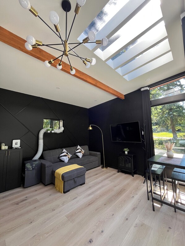 Smart TV y chimenea 