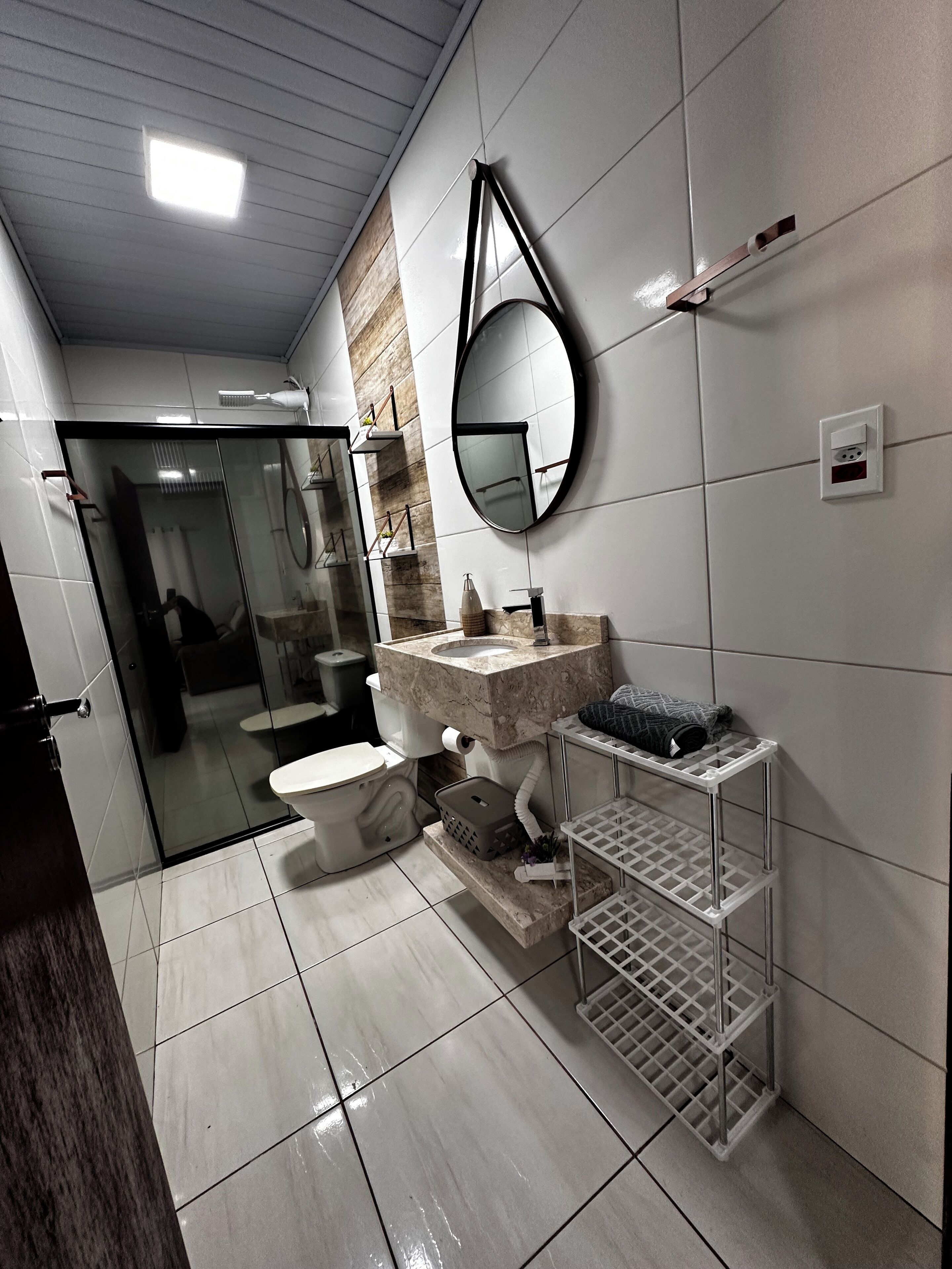 Shower, towels, toilet paper