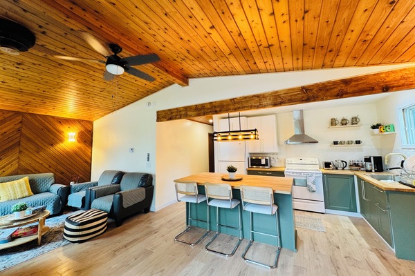 Open layout showing the kitchen & living area