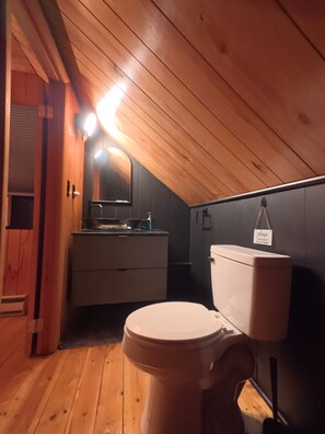 Séchoir à cheveux, serviettes fournies, savon, papier de toilette