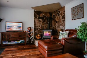 Smart TV, fireplace, stereo