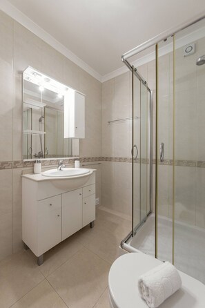 Hair dryer, towels, toilet paper