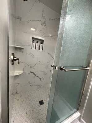 Shower, towels, toilet paper