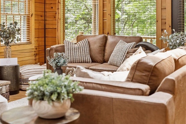 Rustic modern is themed throughout our cabin, perfect for a relaxing stay.