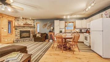 Smart TV, fireplace, DVD player, video library