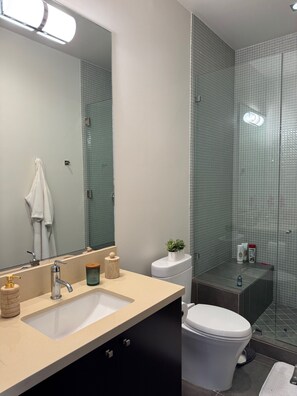 Shower, hair dryer, towels, soap - 1 bedroom condo in enchanting Santa Barbara by the water! (Santa Barbara)