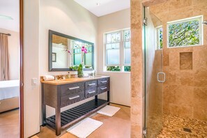 Eco-friendly toiletries, hair dryer, towels, soap