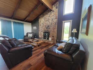 Smart TV, fireplace, foosball