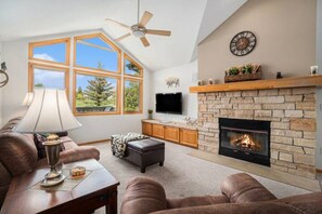 Smart TV, fireplace, DVD player