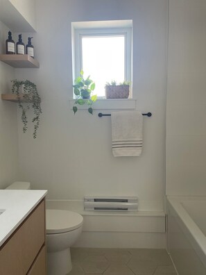 Eco-friendly toiletries, hair dryer, towels, soap