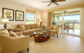 Condo (5 Bedrooms) | Living room | TV - Halii Kai 2 Free Rental Cars KBM Resorts Oceanfront 2-bedroom Luxury Condo On Big Island Halii Kai Resort 2 Units, 5 Bedrooms Ml-1293 (Waikoloa)
