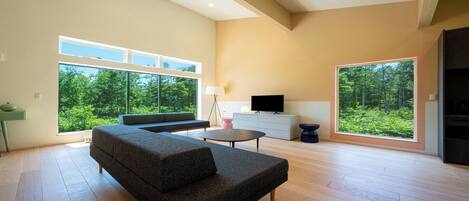 50-inch flat-screen TV with digital channels, heated floors