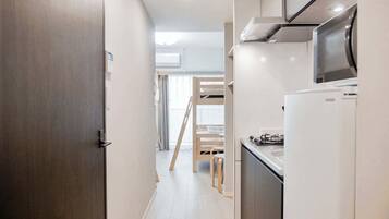 Fridge, microwave, electric kettle, highchair