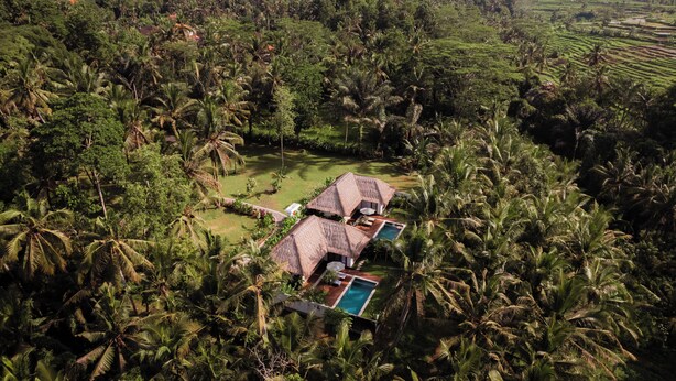 A tropical resort with thatched-roof villas, a swimming pool, and lush palm trees. - Luxury Villa Stay – Serenity, Style, and Convenience Combined (Badung)