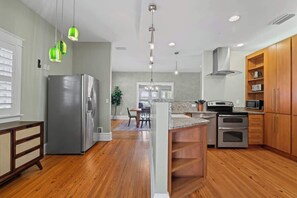 Fridge, microwave, dishwasher, coffee/tea maker