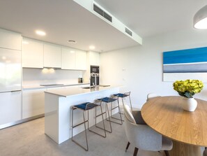 Fridge, microwave, oven, dishwasher