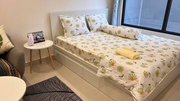 Apartment, Balcony, Pool View | Hypo-allergenic bedding, desk, soundproofing, iron/ironing board
