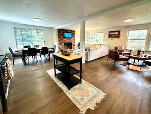 Smart TV, fireplace, video games, table football