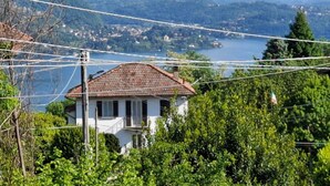 A house with a tiled roof, surrounded by lush greenery and overlooking a lake. - RED FOUNTAIN HOUSE 2 (arizzano)