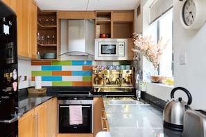 Fridge, microwave, oven, dishwasher