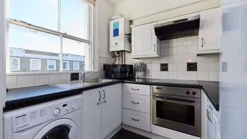 Microwave, oven, toaster, cookware/dishes/utensils