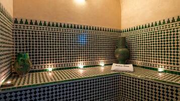 Shower, rainfall showerhead, bathrobes, slippers