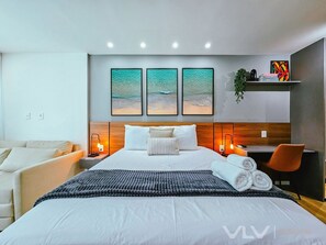 Appartement Deluxe | Espace de travail pour ordinateurs portables, rideaux d’obscurcissement