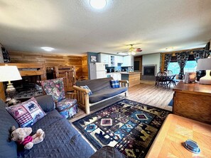 スマートテレビ、暖炉、書庫