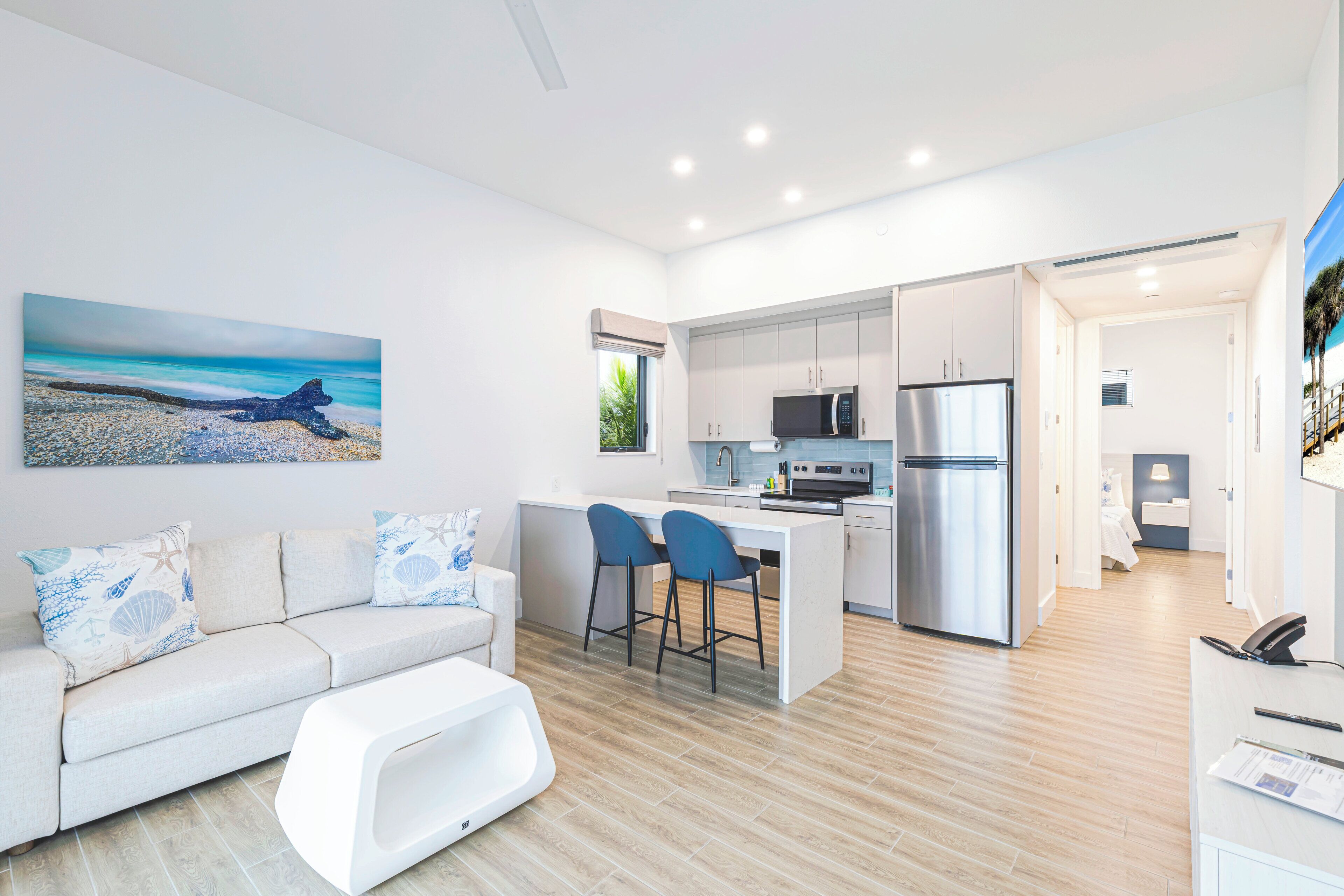 One Bedroom Villa (Gulf Front) | Private kitchen | Full-size fridge, microwave, oven, stovetop