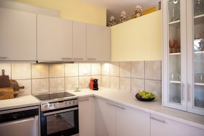Fridge, oven, stovetop, coffee/tea maker