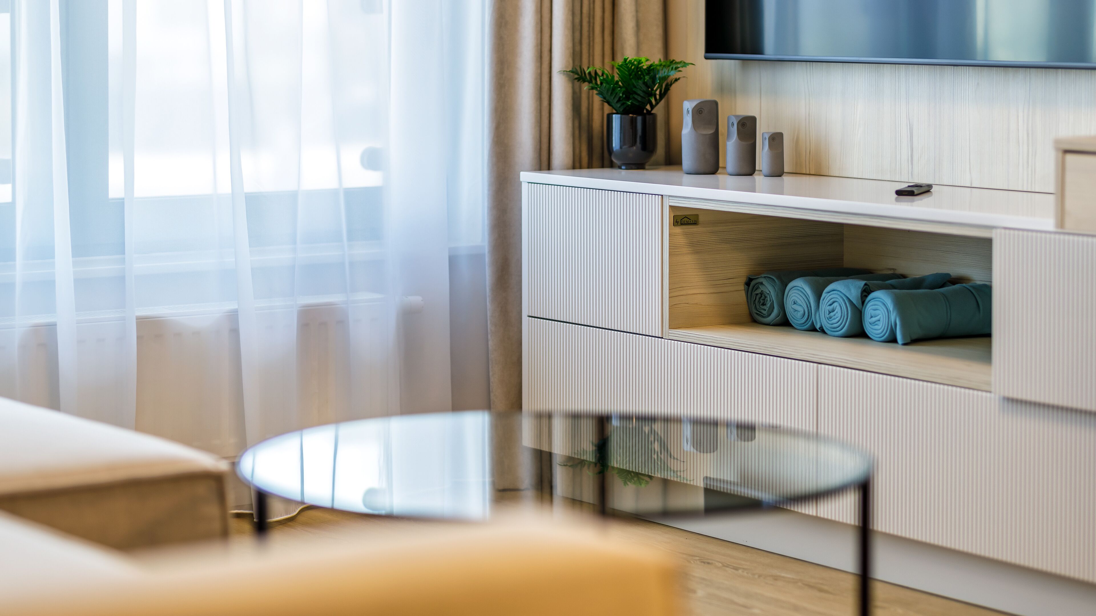 Deluxe Apartment, 1 Bedroom, Kitchenette, City View | Living room | 55-cm Smart TV with digital channels, Netflix, streaming services