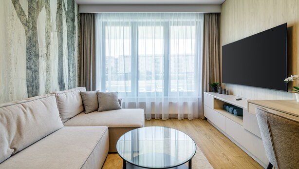 Leilighet – deluxe, 1 soverom, tekjøkken, byutsikt | Oppholdsrom