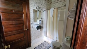 Ducha, bañera de hidromasaje, secador de pelo, toallas