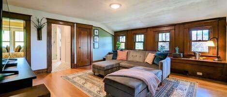 TV, DVD player, books, music library