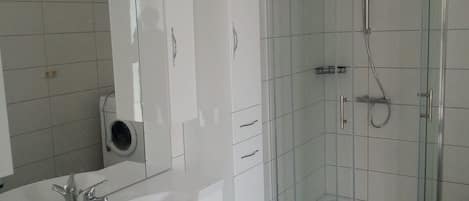 Hair dryer, towels, toilet paper
