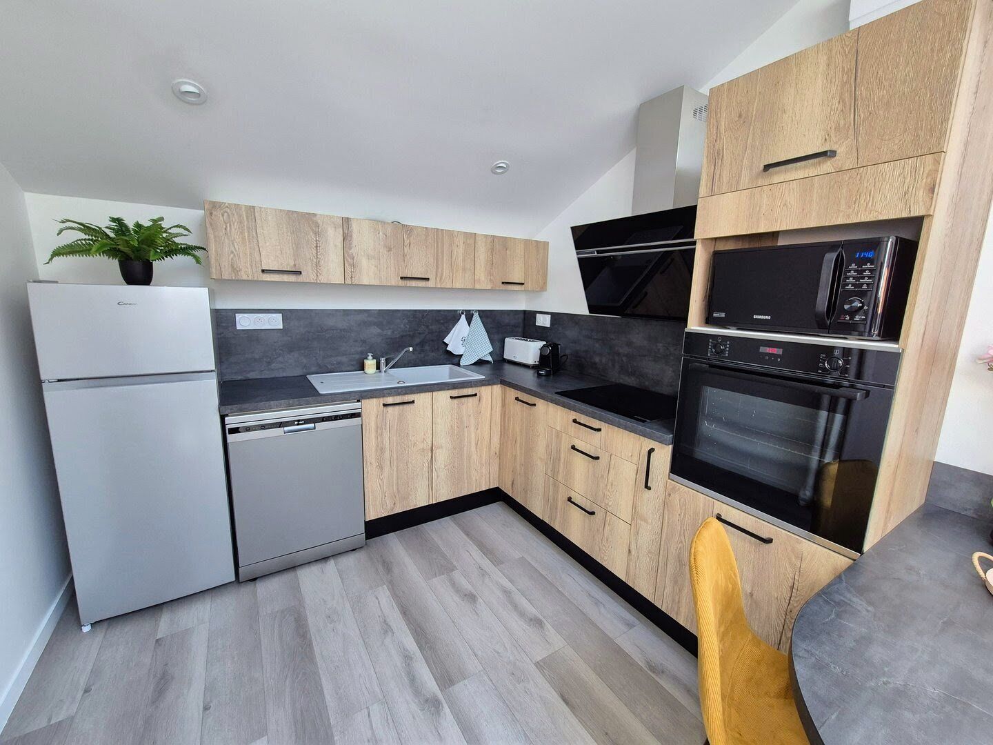 Fridge, microwave, oven, dishwasher