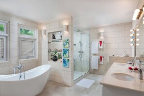 Shower, hair dryer, towels, soap - Azure Horizon sea view villa (Lower Carlton)